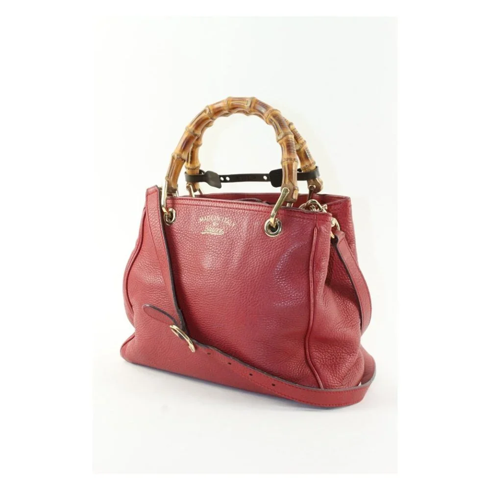 GUCCI Dark Red Bambooo Shooper Tote Leather Medium 2way 3GK1226K